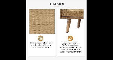 TV-meubel houtkleur retro – Medahomestore Rotan TV-kast 200 cm – Dressoir met glazen deuren & laden – TV-meubel voor onder 85 inch televisie – Houten lowboard met veel opbergruimte – Vintage tv-meubel woonkamer – Scandinavisch design