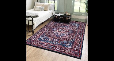 Mazovia Vloerkleed Rood Klassiek Symmetrisch patroon - Woonkamer - Binnen - Rechthoek Voeten Vloerverwarming Machinewasbaar OEKO-TEX® Certificaat Zacht - Blauw - 140 x 200 cm