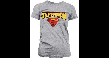 Superman Blockletter Logo Girly T-Shirt Damen Heather-Grey-L