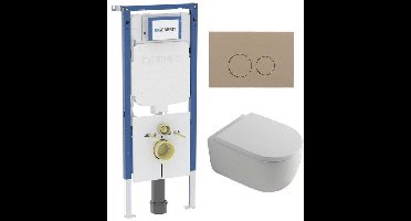 QeramiQ Dely Swirl Toiletset - 36.3x51.7cm - Geberit UP720 Duofix Sigma inbouwreservoir - 35mm zitting - bedieningsplaat taupe - ronde knoppen - wit glans