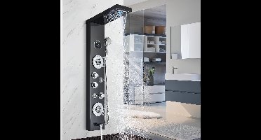 Doucheset – Douchepaneel – Regendouche – Watervaldouche – Handdouche – 6-in-1 Functioneel – RVS Matzwart Met LCD Temperatuurdisplay