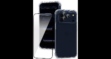 Hoesje geschikt voor iPhone 17 Pro - Screenprotector Volledig Dekkend Glas & Camera Protector - Shockproof Transparant