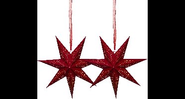 Lumineo Verlichte kerstster - 2x - rood - D38 cm - papier - LED - warm wit - steady light - timer - binnen - op batterijen