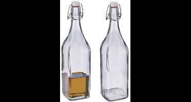 Westmark Beugelfles / Weckfles - 2x - transparant glas - luchtdicht - 1 liter - waterfles - vierkant - 8 x 32 cm