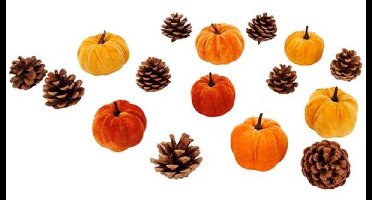 Cosy & Trendy Kerst Decoratie Pompen en Dennenappels - Set van 16 stuks - Oranje/Bruin