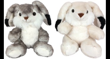 PIA Soft Toys - Set van 2 Pluche Konijn Knuffels - grijs & crème - zittend - 15 cm - 2 ass.