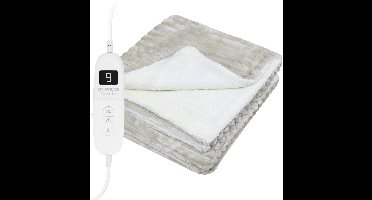 STAUS&BACH Elektrische deken 3XL - 2 persoons bovendeken - Dubbelzijdig Fleece Sherpa Warmtedeken - Beige - 180x160 cm PowerNap