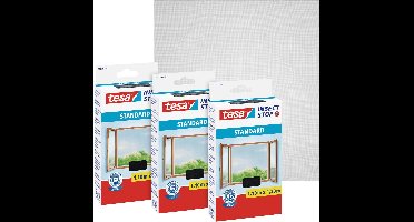 tesa INSECT STOP H&L Fly Screen for Window - hor met klittenband, op maat snijden, zonder boren, antraciet - 3x 110 x 130 cm