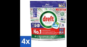 4 x Dreft Professional - Platinum - All In One - Vaatwascapsules - 75 Afwasbeurten - Vaatwascapsules - Vaatwasser Capsules - Professionele Vaatwas - Vaatwasser Reiniging - Hardnekkige Vlekken