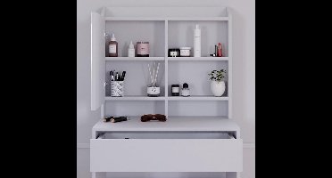 Luxe Make-Up Tafel “Laura Deluxe” – Witte Kaptafel met Spiegel, LED-Verlichting & Krukje – Moderne Houtlook – 70 cm – Inclusief Opbergruimte en Lade IndustrialHome