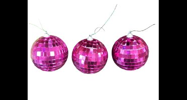 Mica Decorations Spiegelbal/discobal fuchsia ,D8cm Set van 3