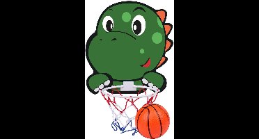 Eddy Toys Basketbal Set Dino - Basketbal Set met Dino Bord en Ring - Kinder Basketbal Set met Net en Bal - Basketbalbord voor Binnen - 34x30 cm - Groen/Wit/Rood