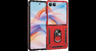 Hoesje Geschikt voor Samsung Galaxy Flip 7 Hoesje Rood - Anti-Shock Hybrid Armor hoesje Met Draaibare Ring Houder