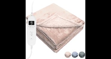 STAUS&BACH Elektrische deken 3XL - 2 persoons bovendeken - Dubbelzijdig Fleece Sherpa Warmtedeken - Champagne roze - 180x160 cm PowerNap