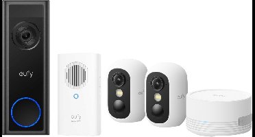 eufy Video Deurbel C30 + eufyCam C35 - Incl. 2 Camera, HomeBase Mini, Chime & SD Kaart – Beveiligingsset – Voordeelbundel
