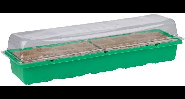 Kinzo Kweekbak - Kweekset met Mini Kas en Transparante Kap - Propagator met 2x 8 Zaaipotjes - Kweekkas met Diepe Bak voor Goede Irrigatie - Zaaibak Ca. 54 x 17 x 13 cm