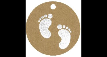 Kraftlabel Babyvoetjes Zilver - 50mm - 50 stuks - zakje 24st.