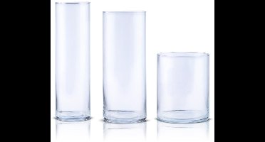 Arti Casa Vazen Set van 3 - Cilinder Vazen - 8 x 27 cm, 10 x 25 cm, 12 x 15 cm - Glas - Transparant