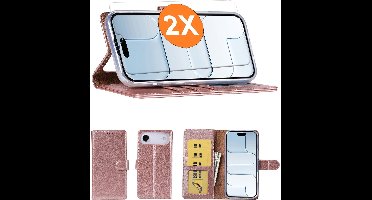 Hoesje geschikt voor iPhone Air hoesje Rose Goud pasjeshouder telefoon hoes - Met screenprotector tempered glass voor iPhone Air - 2x