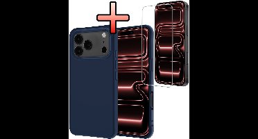 Hoesje - Met Screenprotector - Geschikt voor Apple iPhone 17 Pro - Sterk & Shockproof - Back Cover - Siliconen Case - Telefoon Hoes - Donkerblauw