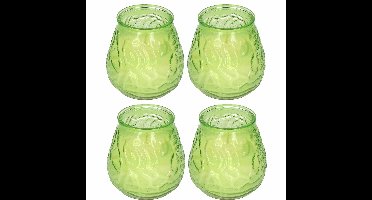 Windlicht geurkaars - 4x - groen glas - 48 branduren - citrusgeur