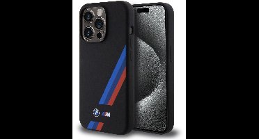 BMW Back Cover - iPhone 15 Pro - Zwart - Schokabsorberend - Sportieve M-strepen