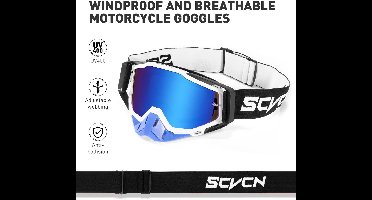 SCVCN® S1513-B-02 |Snowboardbril | Motorbril Anti-Fog Snowboard Skibril | Motorcross Bril| Racing Skibril | Skibril |Unisex Skibril | Wintersport bril | Verstelbaar - UV Beschermend | Parelmoer Blauwe Lens | Zwarte Band | Transparant met blauwe tint