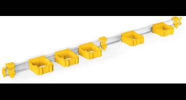 Toolflex Bezemhouder en Tuingereedschap Ophangsysteem - Geschikt voor Ø15-35 mm Gereedschappen - Aluminium rail - 94cm - Incl. 5 gereedschapshouders en montagemateriaal - Geel