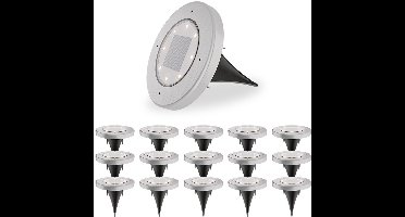 HOFTRONIC - 16x Ellis Solar Grondspots Buiten RVS - 8 LEDs - IP65 waterdicht - Solar tuinverlichting - Incl. Schemerschakelaar - tuinspot zonneenergie