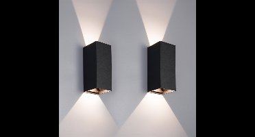 HOFTRONIC - 2x Miles S LED Wandlampen Up and Down - IP65 waterdicht - Zwart - 3000K Warmwit - 10 Watt 760 Lumen - Aluminium - Buitenwandlamp - Binnen wandlamp