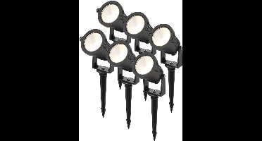 HOFTRONIC set van 6 piton led prikspots rond – 4,9 watt 425 lumen – kantelbaar – 3000k warm wit – ip65 waterdicht – zwart kunststof – 230v – tuinspots buiten grondspot