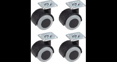 set van 4 - containerrollen - 40 mm x 50 mm - 90 kg draagkracht - Grijs / Zwart