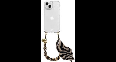 AVY Case geschikt voor Apple iPhone 15 | Transparant Hoesje Met Telefoonkoord 32CM | Polsband Serengeti Zebra