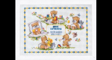 borduurpakket PN0011998 dag van een beertje, geboorte (incl. blauw/rose garen)