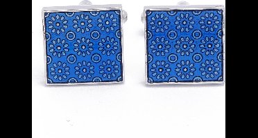 Manchetknopen - Bloem Blauw Vergeet-mij-nietje Myosotis Vierkant