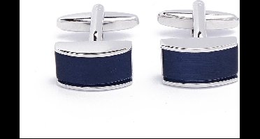 Manchetknopen - Zilver Met Blauw Rechthoek Effen