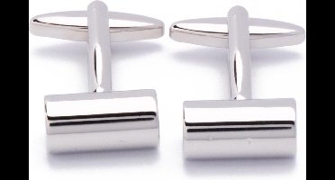 Manchetknopen - Cilinder Glad Zilverkleurig Strak Breed