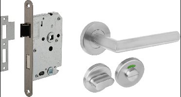 Intersteel Deurbeslag set wc-slot 63/8mm rvs + deurkruk Hoek 90° rvs + wc-sluiting