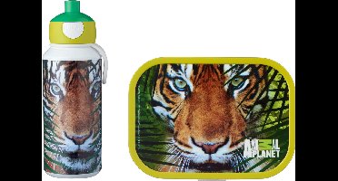 Mepal lunchset (pop-up fles & lunchbox) Campus - 400 + 750 ml - Broodtrommel en Drinkbeker voor kinderen - Bento box - Pop-up drinkfles - Animal Planet Tiger