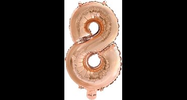Folie Ballon Cijfer 8 Rosé Goud 41 cm met rietje