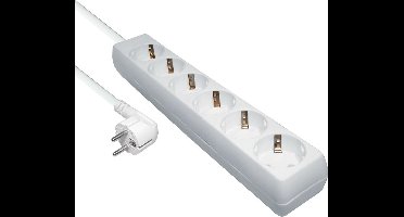 Nedis Stekkerdoos - Randaarde stekker / Type F (CEE 7/7) - 6-wegs - 3.00 m - 3680 W - 16 A - Soort aarding: Zijcontacten - 230 V AC 50/60 Hz - Hoek van stopcontact: 45 ° - H05VV-F 3G 1,5 mm² - Wit