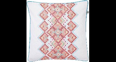 Dutch Decor PETRO - Sierkussen geborduurd patroon 45x45 cm - aztec - aqua - blauw- wit - roze - oranje - 100% katoen - Inclusief binnenkussen