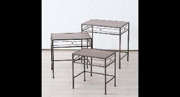 Bijzet tafel - 3 set - Smeedijzer - Spiegel- 48- 54-60 cm - zwart - bruin