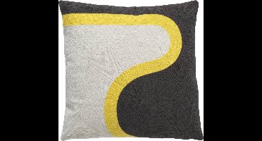 Dutch Decor NINA - Sierkussen 45x45 cm - zwart en wit - gele streep - retro dessin - Inclusief binnenkussen