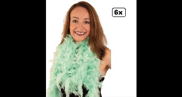6x Boa pastel groen 180 cm - carnaval veren sjaal pastel festival feest party