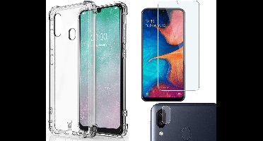 Hoesje geschikt voor Samsung Galaxy A20e - Transparant Shock Proof Case + Screenprotector + Camera Protector