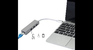 Ntech USB-C & Thunderbolt 3 Port Adapter Hoes Geschikt voor Macbook USB3.1 C | 3 Port USB HUB | LAN Poort - Grijs