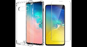 Hoesje geschikt voor Samsung Galaxy S10e - Screen Protector GlassGuard - Back Cover Case ShockGuard Transparant & Screenprotector