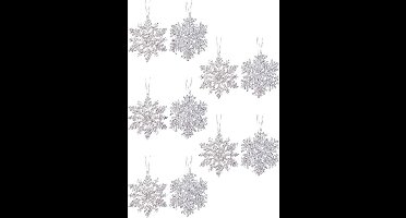 Decoris Kersthangers - 10x - zilver - sneeuwvlok/ster - 12 cm - Sneeuw thema kerstboomhangers