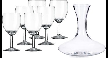 Glazen wijn karaf / decanteer kan van 1,4 liter met 6x stuks wijnglazen voor rode wijn 200 ml